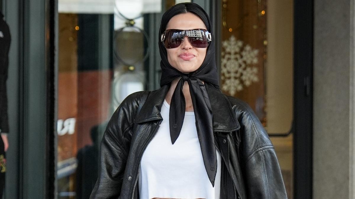 After Amelia Gray's Chic Touch: Gucci Scarf & Sunglasses Elevate Crop Top Ensemble